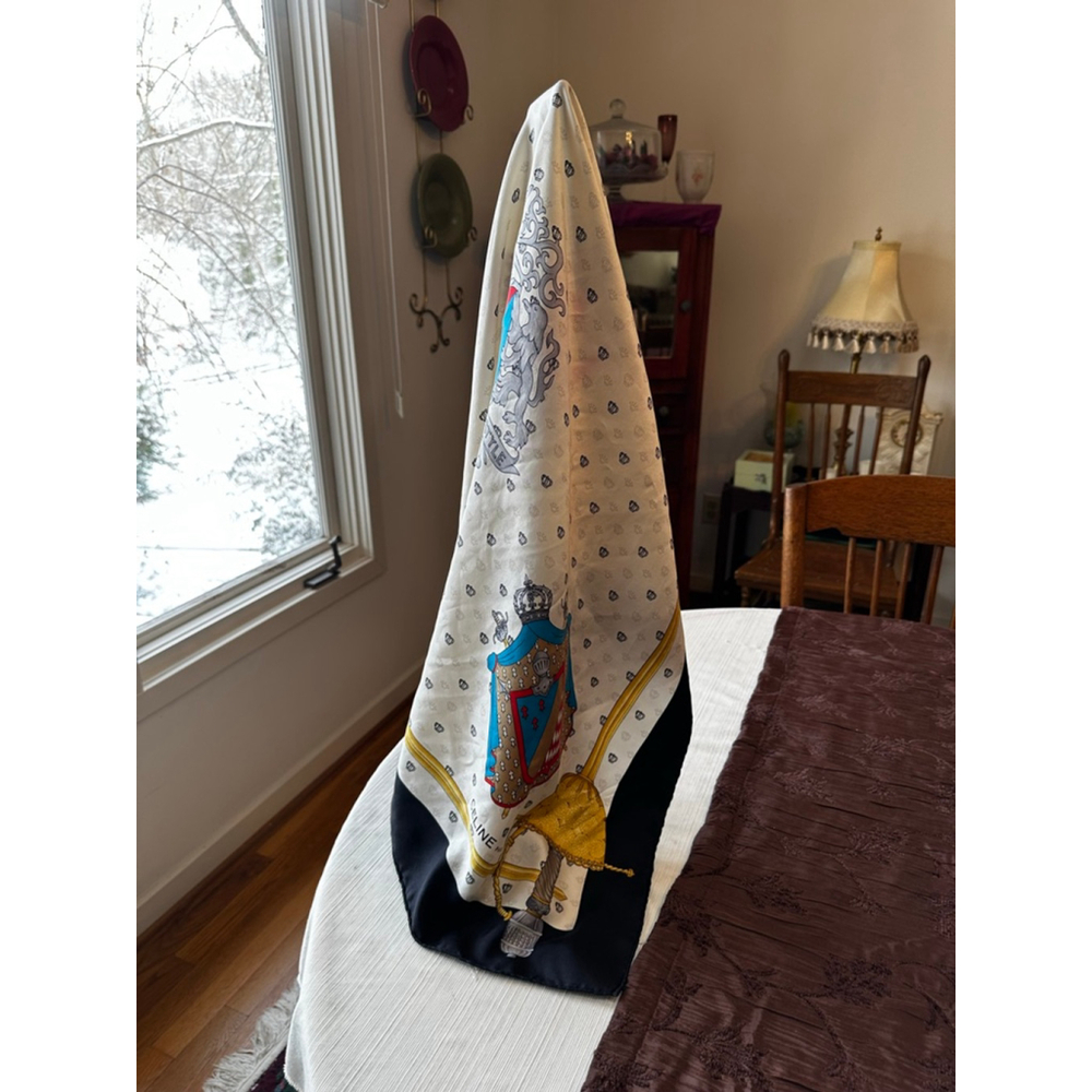 Celine White & Black Heraldic Print Silk Scarf